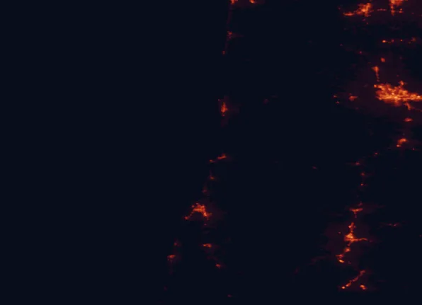 Satellite night-light map of the 100 km around Oregon Dunes National Recreation Area, with Eugene, Springfield and Corvallis marked