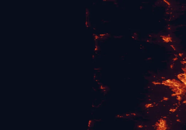 Satellite night-light map of the 100 km around Oswald West State Park, with Salem, Hillsboro and Beaverton marked