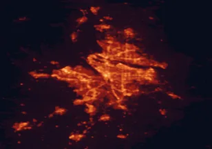 Satellite night-light map of the 50 km around Portland, with Vancouver, Beaverton and Gresham marked