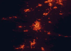 Satellite night-light map of the 50 km around Salem, with Keizer, Hayesville and Albany marked