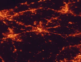 Satellite night-light map of the 50 km around Lancaster, with Reading, York and Lebanon marked