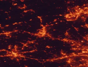 Satellite night-light map of the 50 km around Reading, with Allentown, Bethlehem and Lancaster marked