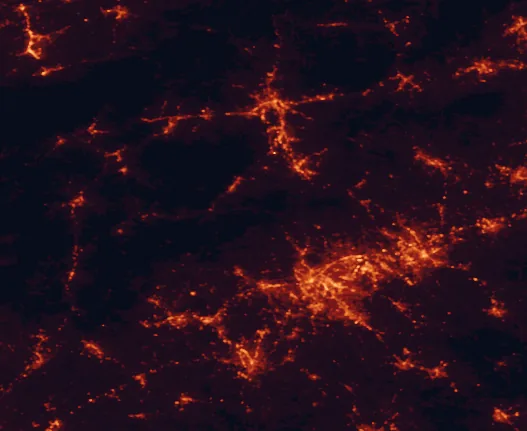 Satellite night-light map of the 100 km around Caesars Head State Park, with Asheville, Greenville and Greer marked