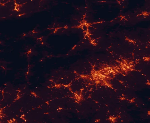 Satellite night-light map of the 100 km around Table Rock State Park, with Greenville, Asheville and Easley marked