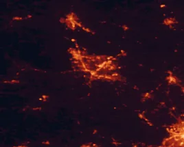 Satellite night-light map of the 50 km around Clarksville, with Hopkinsville, Fort Campbell North and Springfield marked