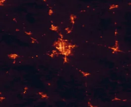 Satellite night-light map of the 50 km around Jackson, with Humboldt, Brownsville and Henderson marked