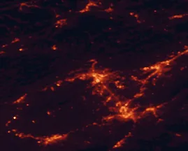 Satellite night-light map of the 50 km around Kingsport, with Johnson City, Bristol and Bloomingdale marked