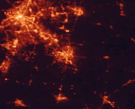 Satellite night-light map of the 50 km around Murfreesboro, with Nashville, Smyrna and Franklin marked