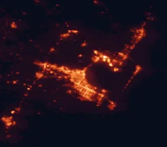 Satellite night-light map of the 50 km around Corpus Christi, with Portland, Kingsville and Ingleside marked