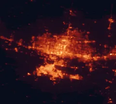 Satellite night-light map of the 50 km around McAllen, with Reynosa, Pharr and Mission marked