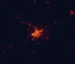 Satellite night-light map of the 50 km around San Angelo, with Grape Creek and Ballinger marked