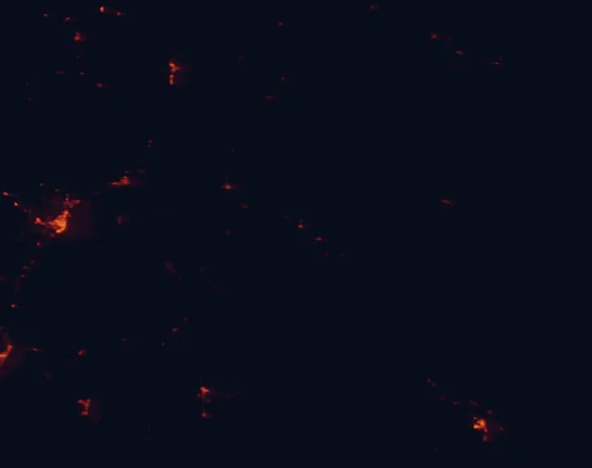 Satellite night-light map around Bryce Canyon National Park