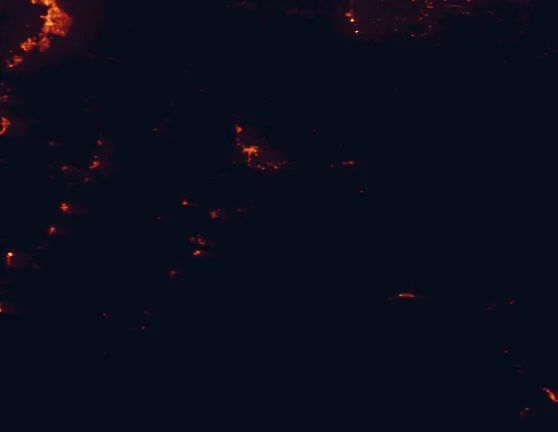 Satellite night-light map of the 100 km around Jurassic National Monument, with Spanish Fork, Springville and Price marked