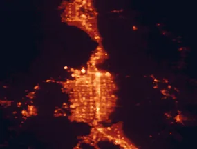 Satellite night-light map of the 50 km around Salt Lake City, with West Valley City, West Jordan and Millcreek marked