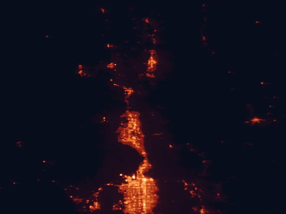 Satellite night-light map of the 100 km around Weber County North Fork Park, with Salt Lake City, Ogden and West Valley City marked