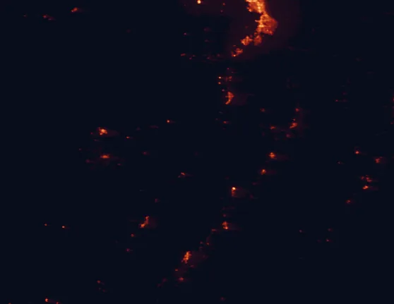 Satellite night-light map of the 100 km around Yuba State Park, with Spanish Fork, Springville and Payson marked