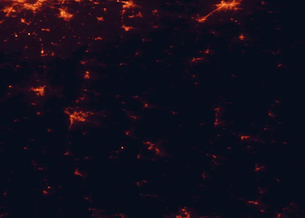 Satellite night-light map of the 100 km around Elmore State Park, with Saint-Jean-sur-Richelieu, Burlington and South Burlington marked