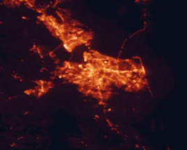 Satellite night-light map of the 50 km around Chesapeake, with Virginia Beach, Newport News and Portsmouth Heights marked