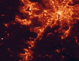 Satellite night-light map of the 50 km around Dale City, with Washington, Arlington and Alexandria marked
