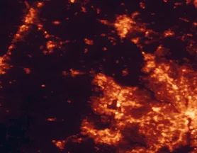 Satellite night-light map of the 50 km around Leesburg, with Washington, Arlington and Germantown marked