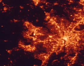 Satellite night-light map of the 50 km around Reston, with Washington, Arlington and Alexandria marked