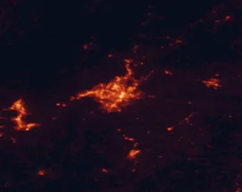 Satellite night-light map of the 50 km around Roanoke, with Cave Spring, Salem and Blacksburg marked
