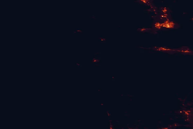 Satellite night-light map of the 100 km around Bogachiel State Park, with Victoria, Saanich and Langford marked
