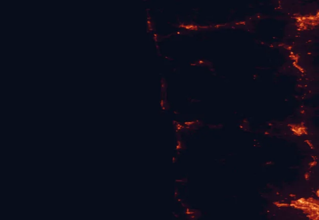 Satellite night-light map of the 100 km around Cape Disappointment State Park, with Hillsboro, Olympia and Longview marked