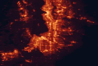 Satellite night-light map of the 50 km around Federal Way, with Seattle, Tacoma and Kent marked