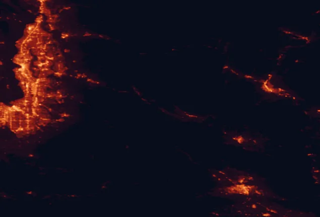Satellite night-light map of the 100 km around Lake Easton State Park, with Seattle, Tacoma and Bellevue marked