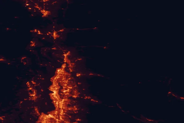 Satellite night-light map of the 100 km around Mount Pilchuck State Park, with Seattle, Everett and Tacoma marked