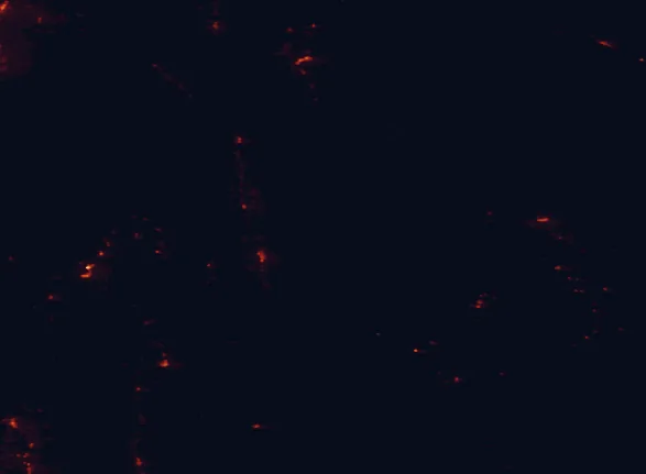 Satellite night-light map of the 100 km around Bridger National Forest, with Conda and Jackson marked