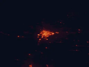Satellite night-light map of the 50 km around Cheyenne, with Ranchettes, South Greeley and Fox Farm-College marked