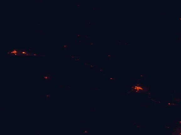 Satellite night-light map of the 100 km around Medicine Bow-Routt National Forest, with Laramie and Rawlins marked